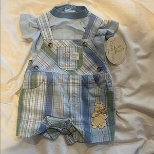 Classic Pooh Blue Plaid Baby Overalls